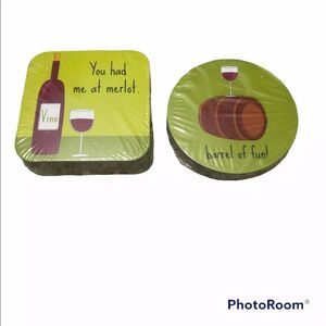 Set of 40 Italian Wine Bottle Barrel Coasters Square Round Hard Card Board DGI